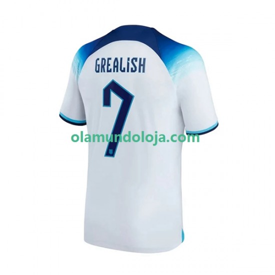 Camisola Inglaterra Grealish 7 Homem Equipamento Primeiro Copa do Mundo 2022 Manga Curta